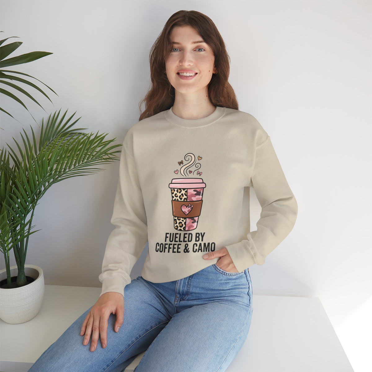 Coffee Lover Sweatshirt — Pink Leopard Coffee Cup Graphic Crewneck