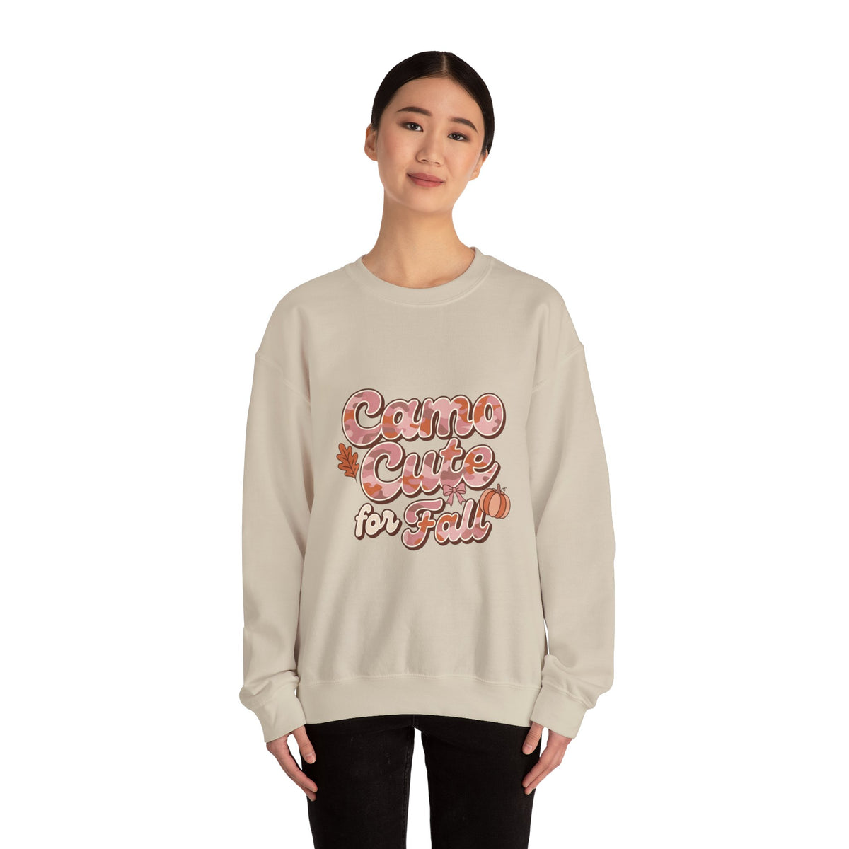 Fall 'Camo Cute for Fall' Crewneck Sweatshirt — Women's Autumn Graphic Pullover