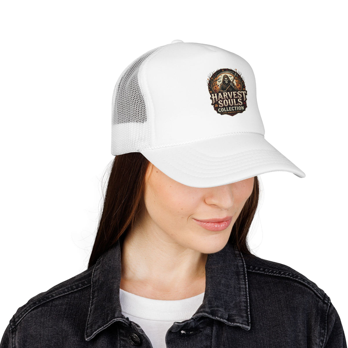 Harvest Souls Trucker Hat – Gothic Skull Foil Logo Cap