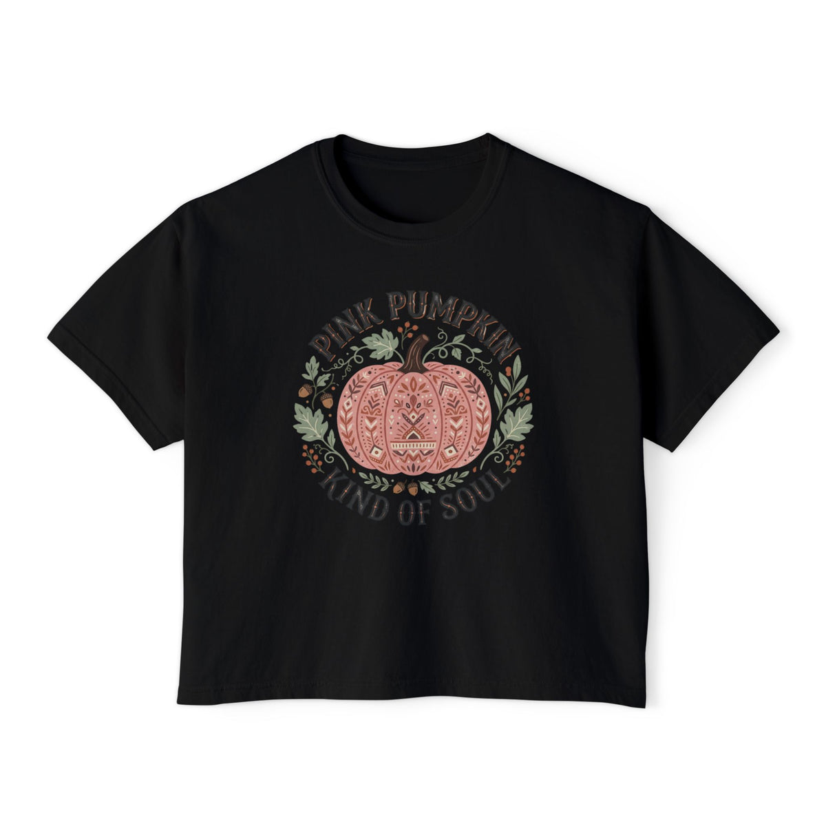 Pink Pumpkin Kind of Soul Boxy Tee — Women's Fall Pumpkin Graphic T-Shirt
