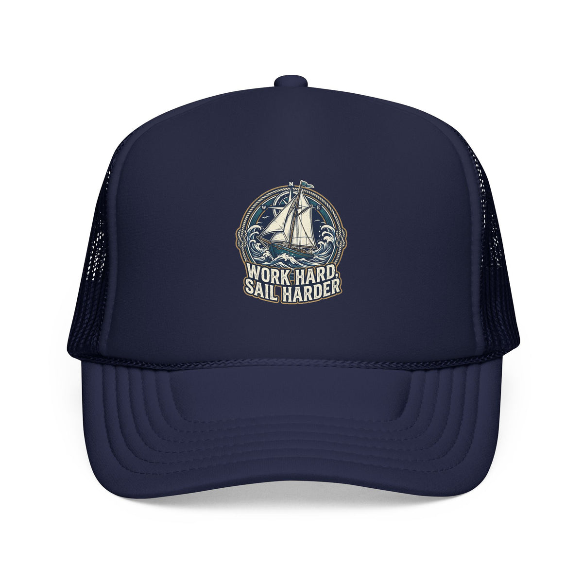 Trucker Hat — 'Work Hard Sail Harder' Vintage Sailboat Mesh Cap