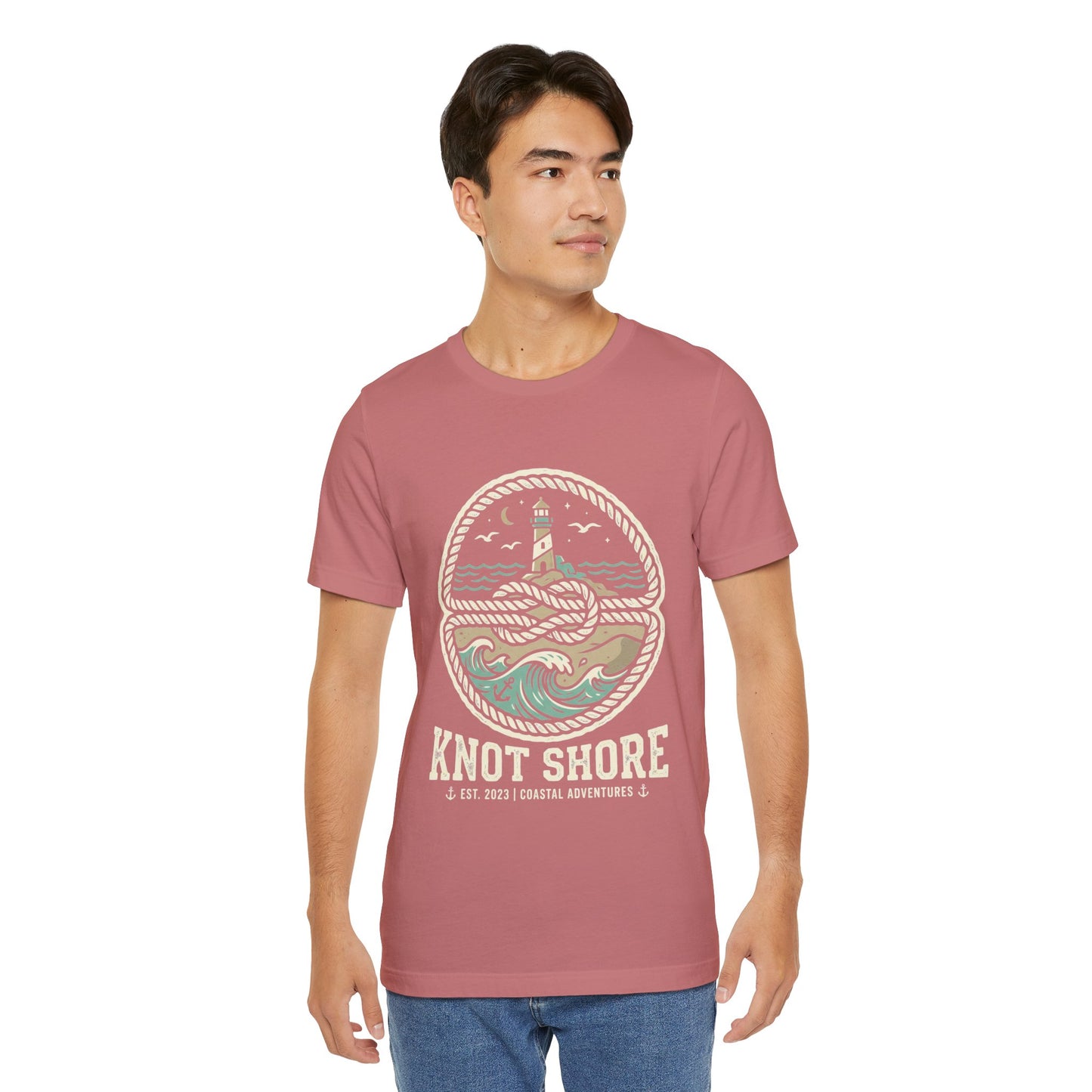 Knot Shore lighthouse rope waves T-Shirt | Coastal graphic tee