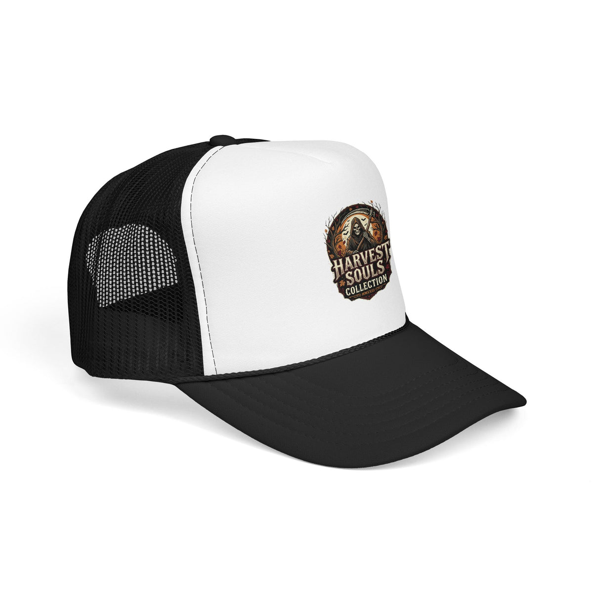 Harvest Souls Trucker Hat – Gothic Skull Foil Logo Cap