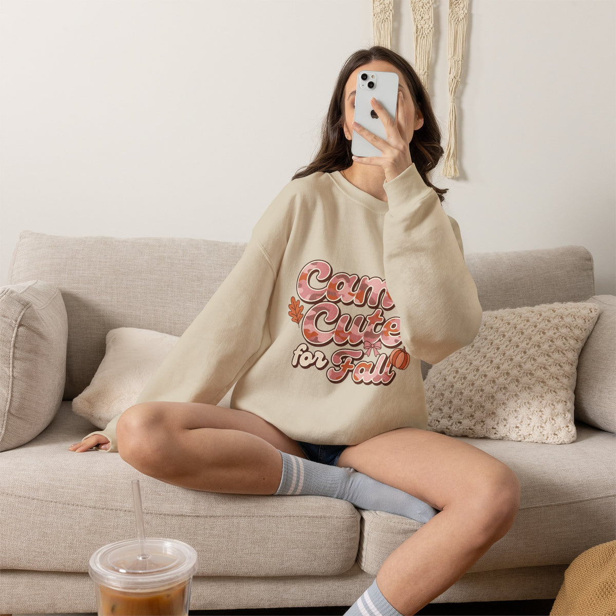 Fall 'Camo Cute for Fall' Crewneck Sweatshirt — Women's Autumn Graphic Pullover