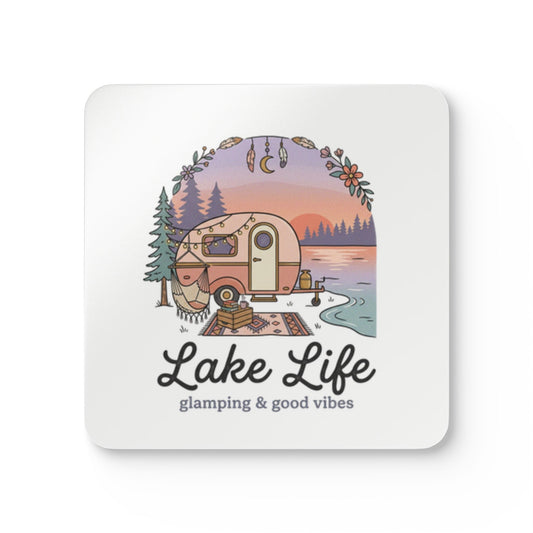 Lake Life Cork Coaster Set – 'Lake Life: glamping & good vibes' Camper Coasters