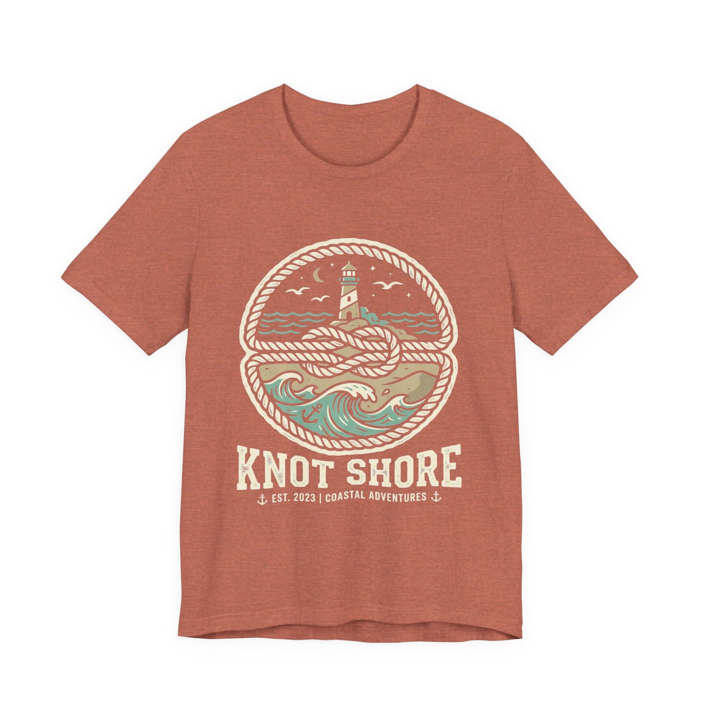 Knot Shore lighthouse rope waves T-Shirt | Coastal graphic tee