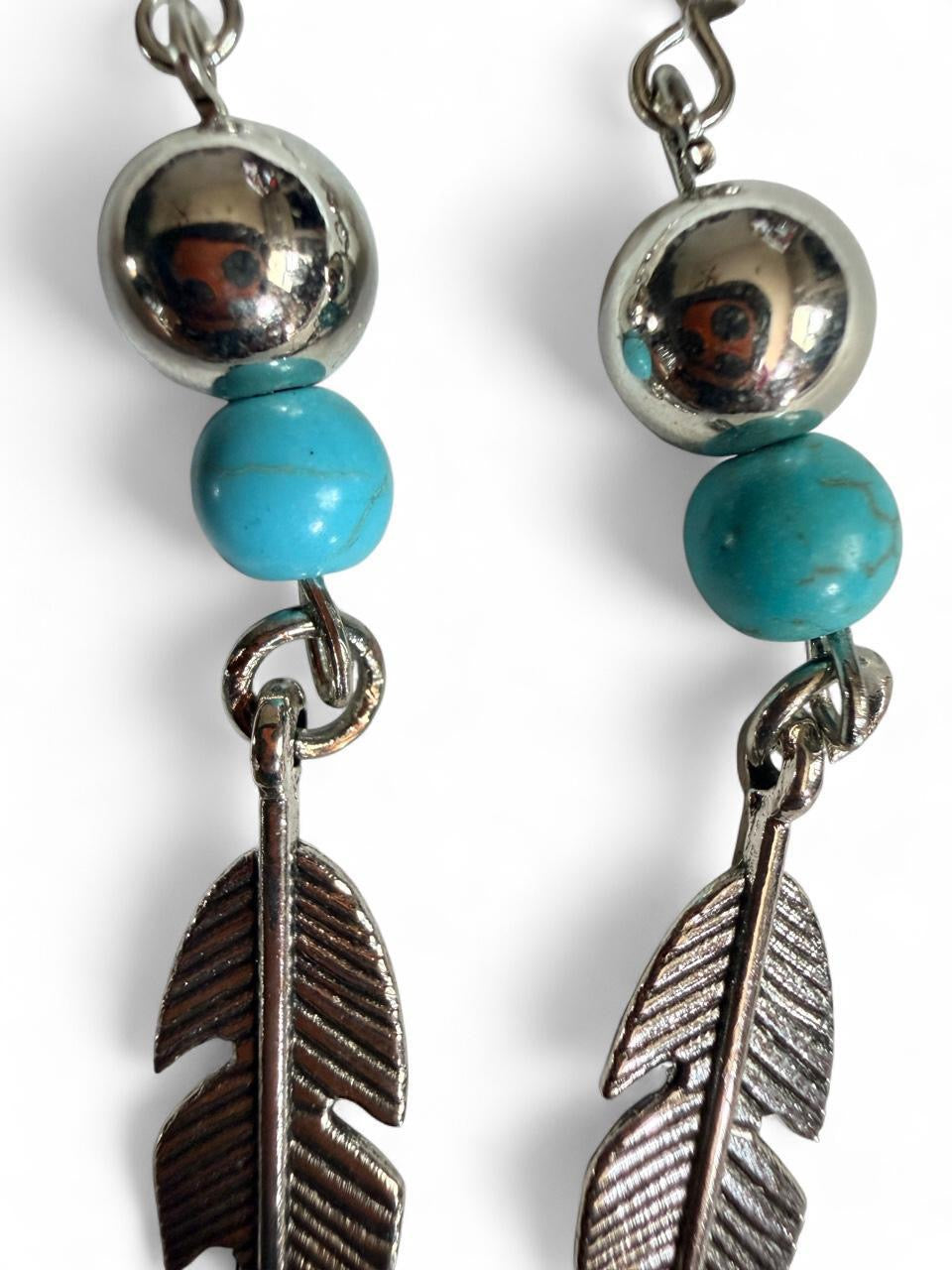 Harvest SOULS Turquoise Silver Feather Dangle Earrings
