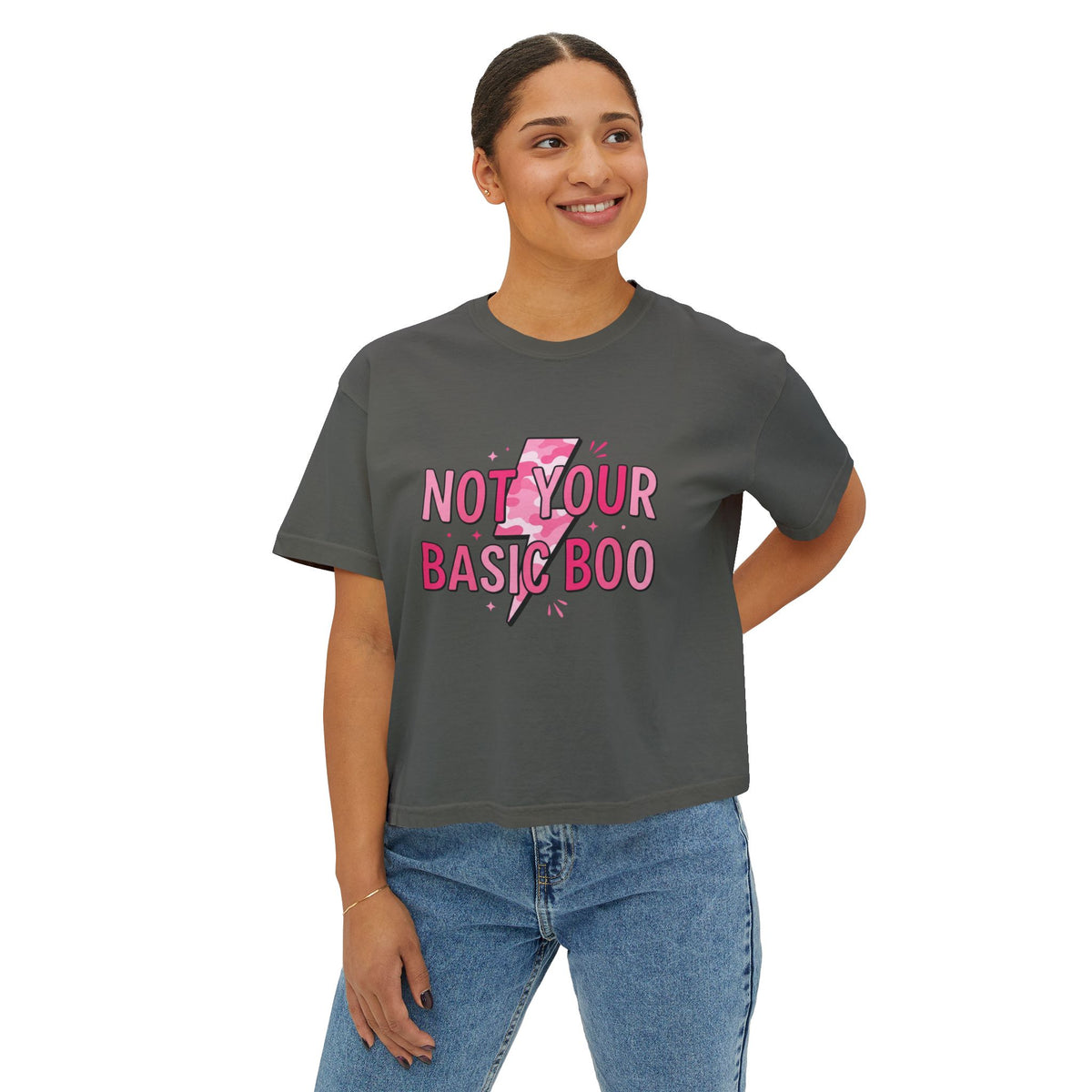 Not Your Basic Boo Women's Boxy Tee — Pink Lightning Graphic