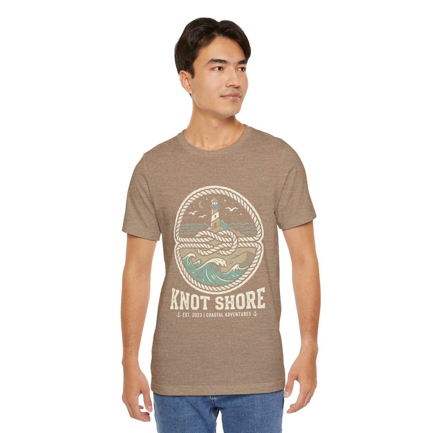 Knot Shore lighthouse rope waves T-Shirt | Coastal graphic tee