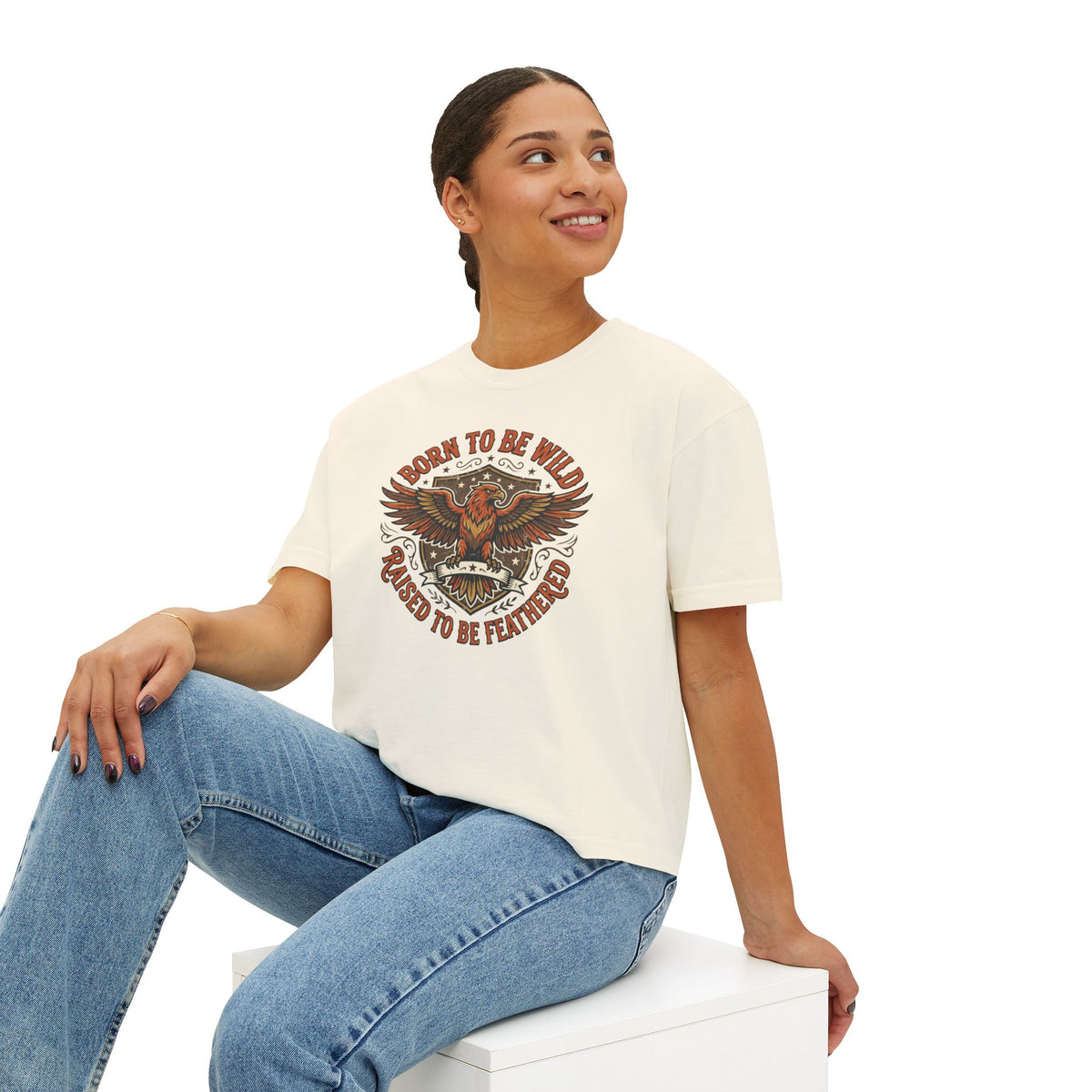 Born to Be Wild Eagle Graphic Tee — Women's Boxy Cropped T-Shirt