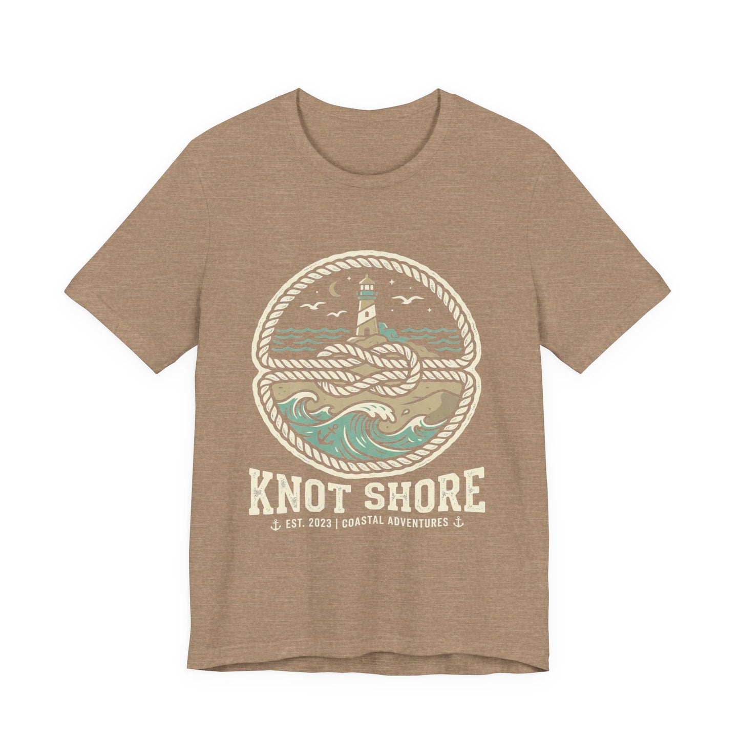 Knot Shore lighthouse rope waves T-Shirt | Coastal graphic tee