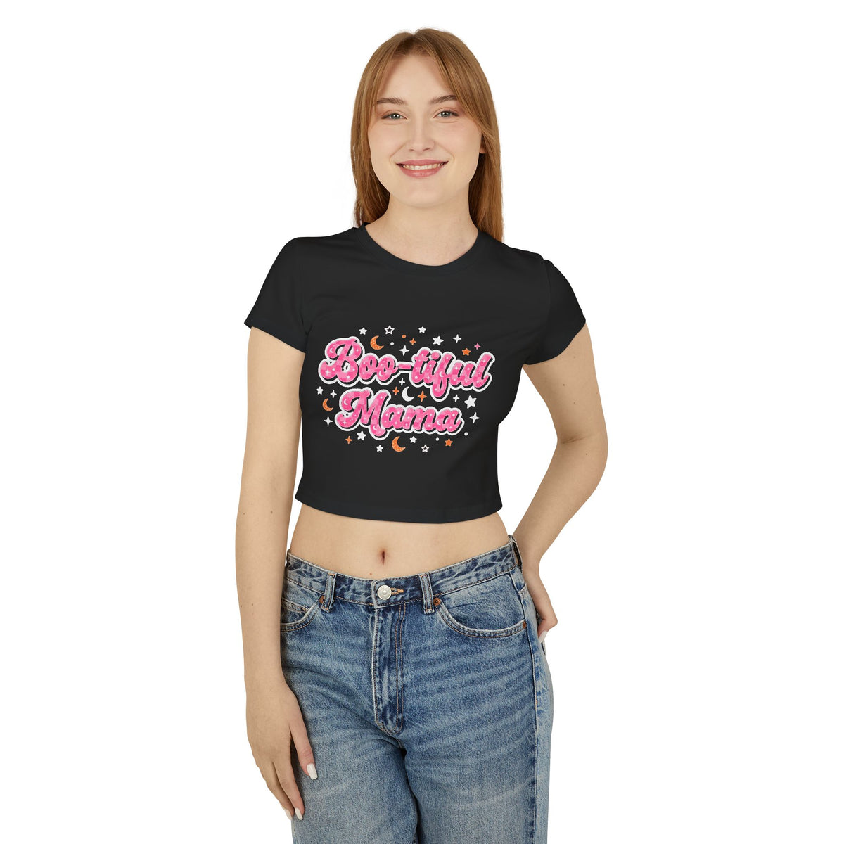 Boo-tiful Mama Baby Tee — Cute Pink Halloween Mama Crop Top