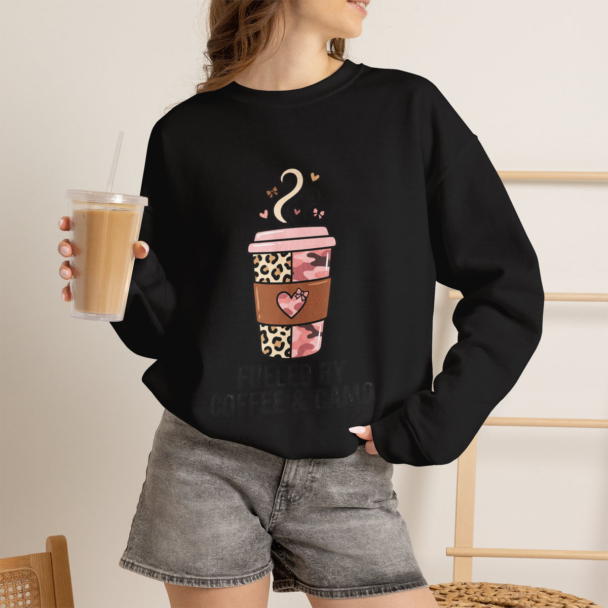 Coffee Lover Sweatshirt — Pink Leopard Coffee Cup Graphic Crewneck