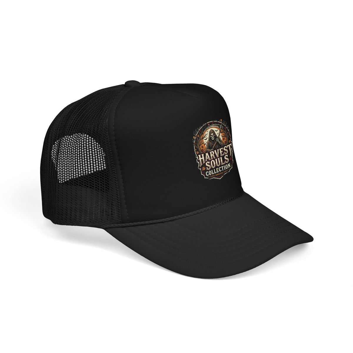 Harvest Souls Trucker Hat – Gothic Skull Foil Logo Cap