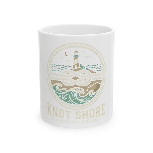 Nautical 'Knot Shore' Ceramic Mug — Lighthouse Ocean Waves Coffee Cup (11oz/15oz)