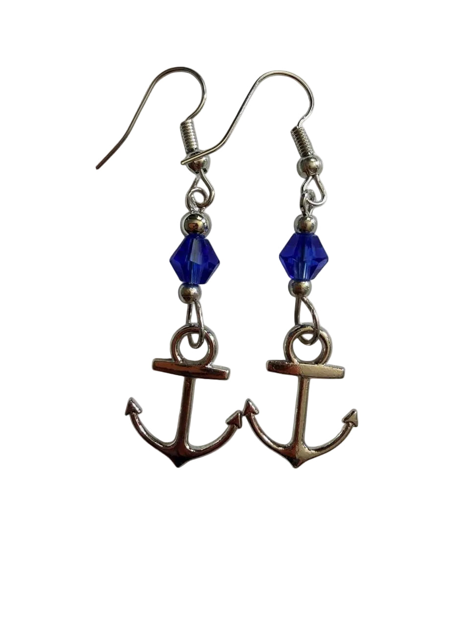 End of Summer Americana Silver Anchor Earrings - Royal Blue Nautical Dangle