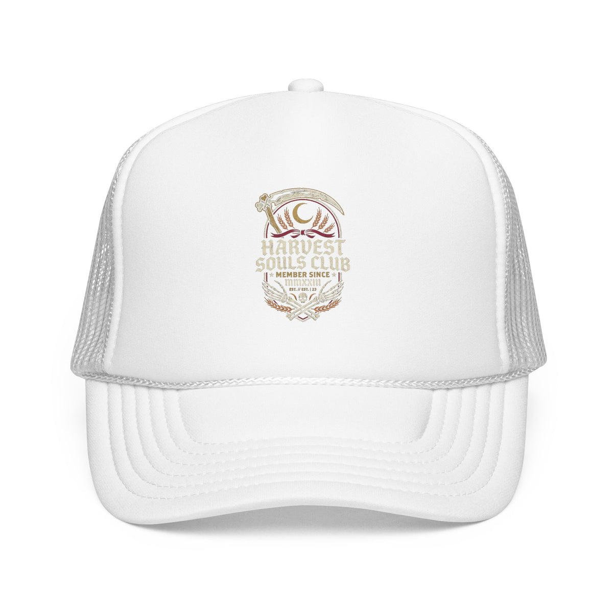 Harvest Souls Club Foam Trucker Hat - Vintage Farm Crest Mesh Cap
