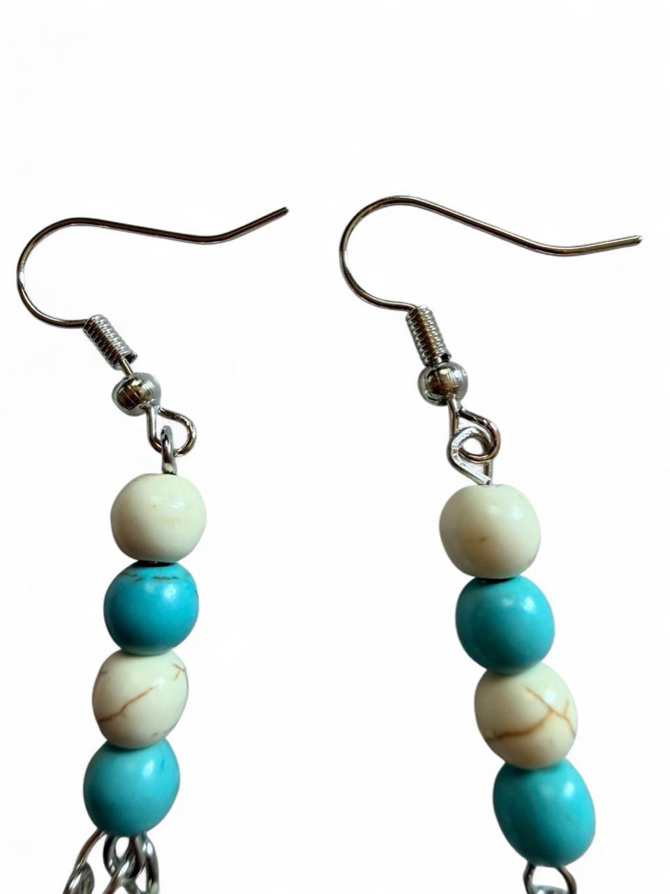 Handcrafted Turquoise & Cream Marbled Beaded Starfish Chandelier Dangle Earrings