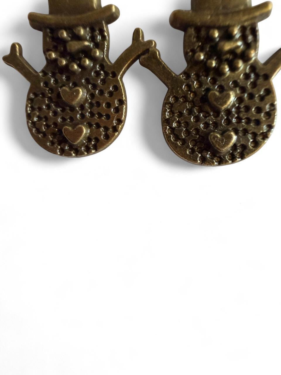 Handmade Bronze Snowman Earrings – Cute Winter Holiday Jewelry