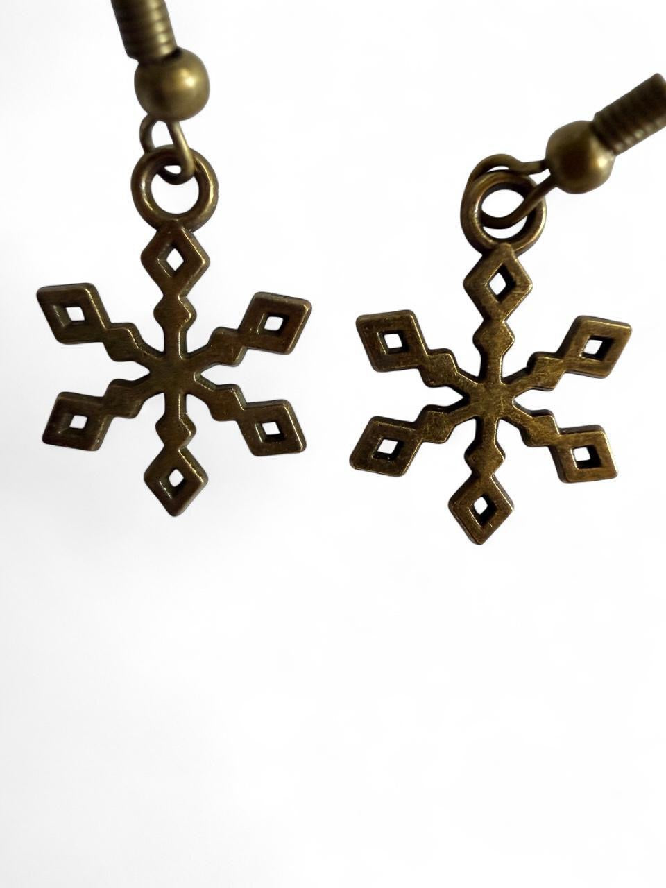 Handmade Bronze Snowflake Earrings – Winter Snow Dangles