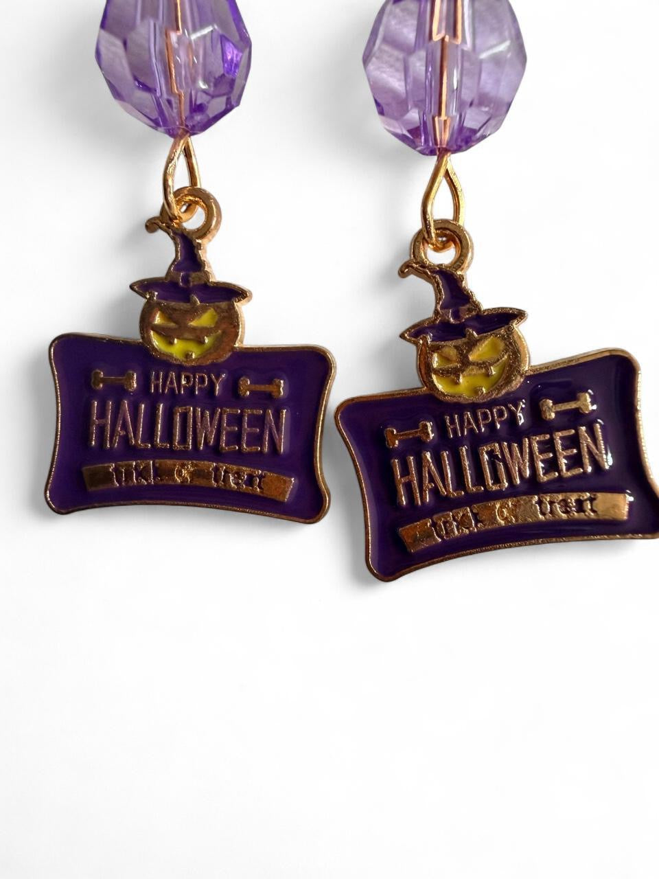 Boo-tiful Happy Halloween Sign Earrings | Purple Halloween Dangle Earrings | Trick or Treat Earrings | Boo-tiful Souls Collection