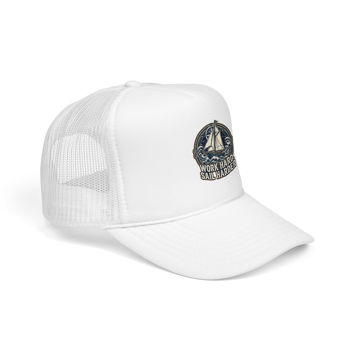 Trucker Hat — 'Work Hard Sail Harder' Vintage Sailboat Mesh Cap