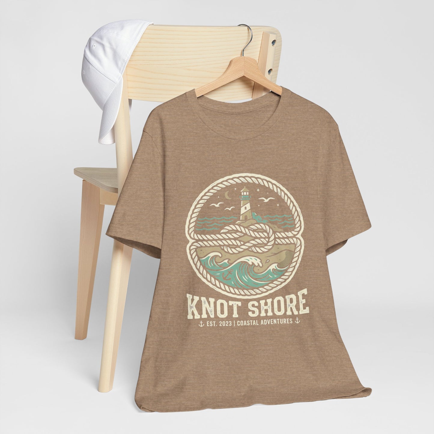 Knot Shore lighthouse rope waves T-Shirt | Coastal graphic tee