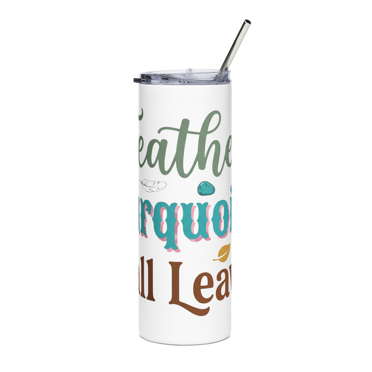 Fall Leaves Tumbler - 'Feather Turquoise Fall Leaves' 20oz Stainless Steel Travel Cup