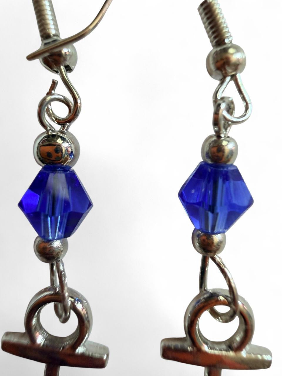End of Summer Americana Silver Anchor Earrings - Royal Blue Nautical Dangle