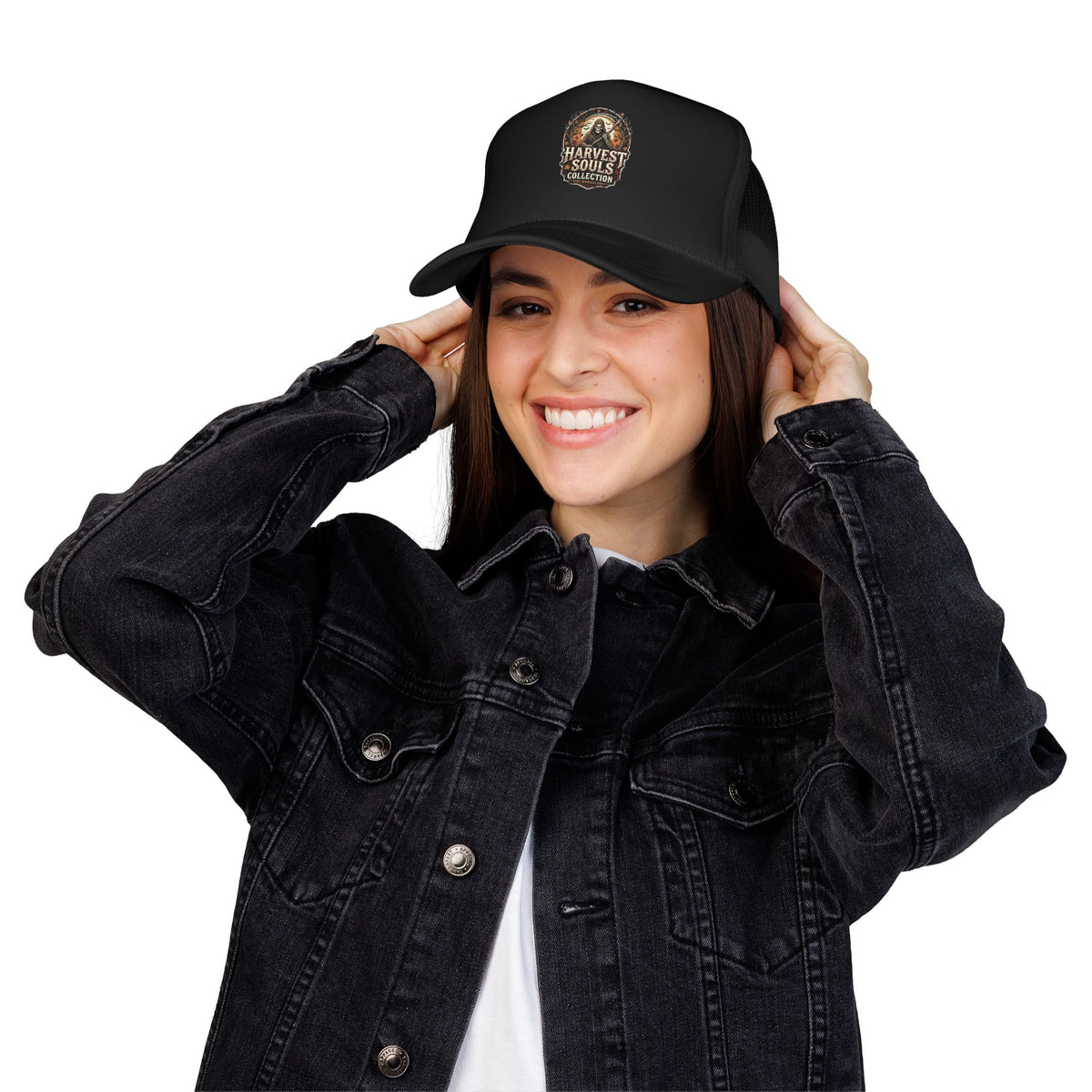 Harvest Souls Trucker Hat – Gothic Skull Foil Logo Cap