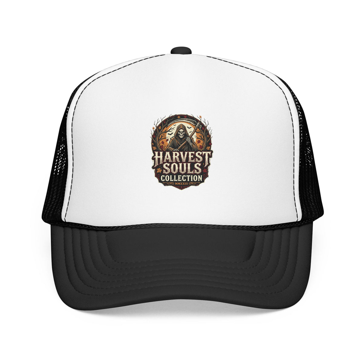 Harvest Souls Trucker Hat – Gothic Skull Foil Logo Cap