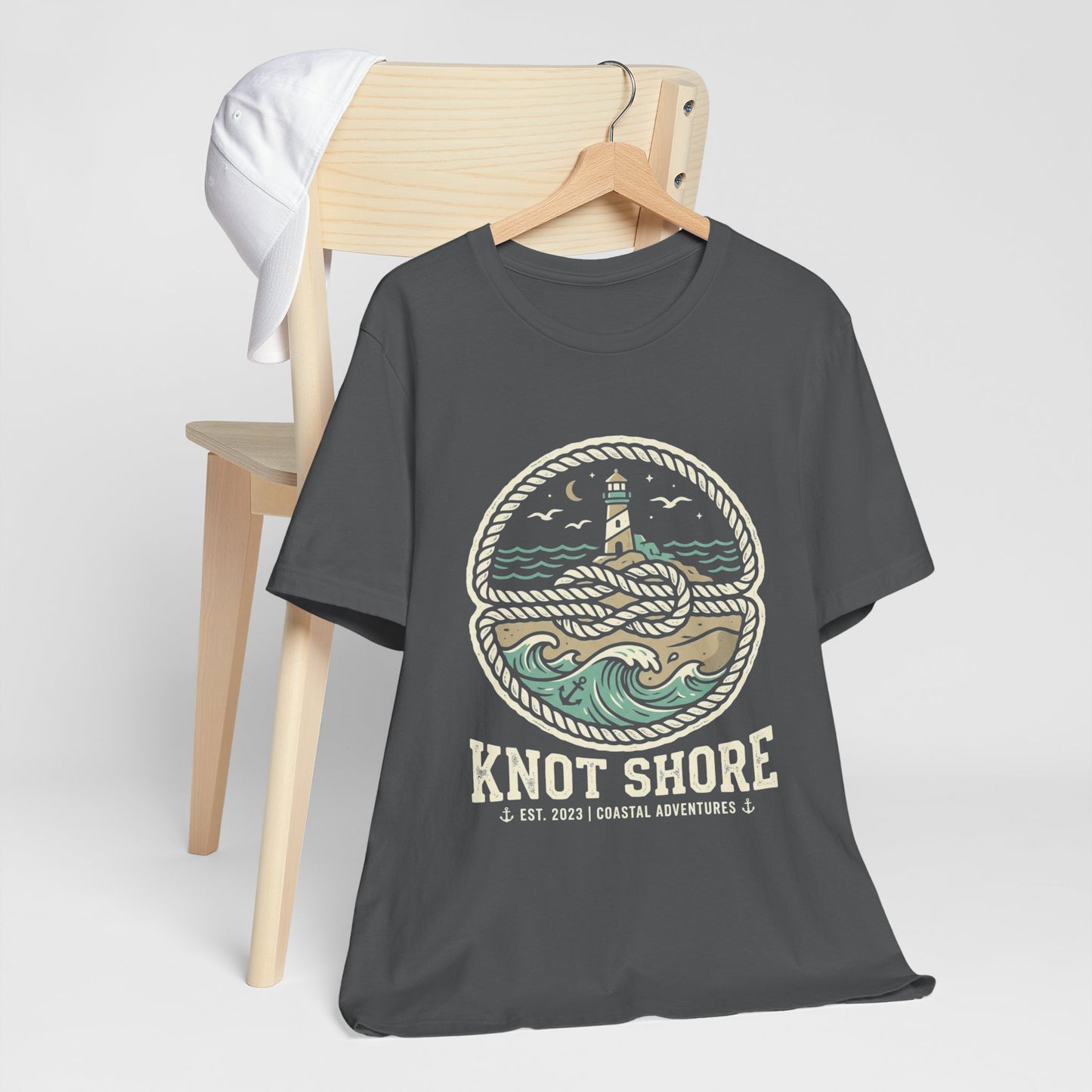 Knot Shore lighthouse rope waves T-Shirt | Coastal graphic tee
