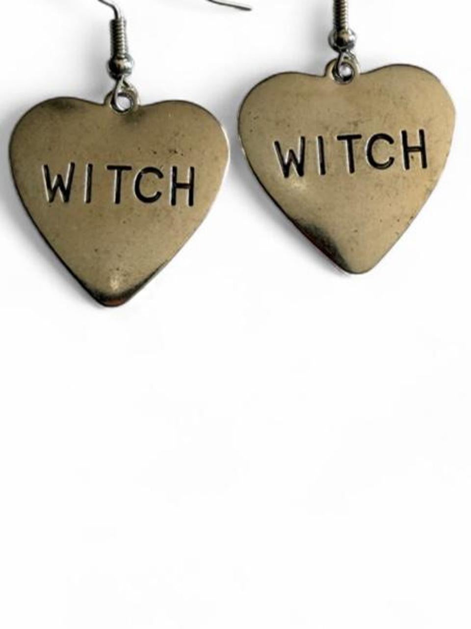 Boo-tiful Witch Heart Earrings | Stamped WITCH Heart Dangle Earrings | Simple Halloween Earrings | Boo-tiful Souls Collection