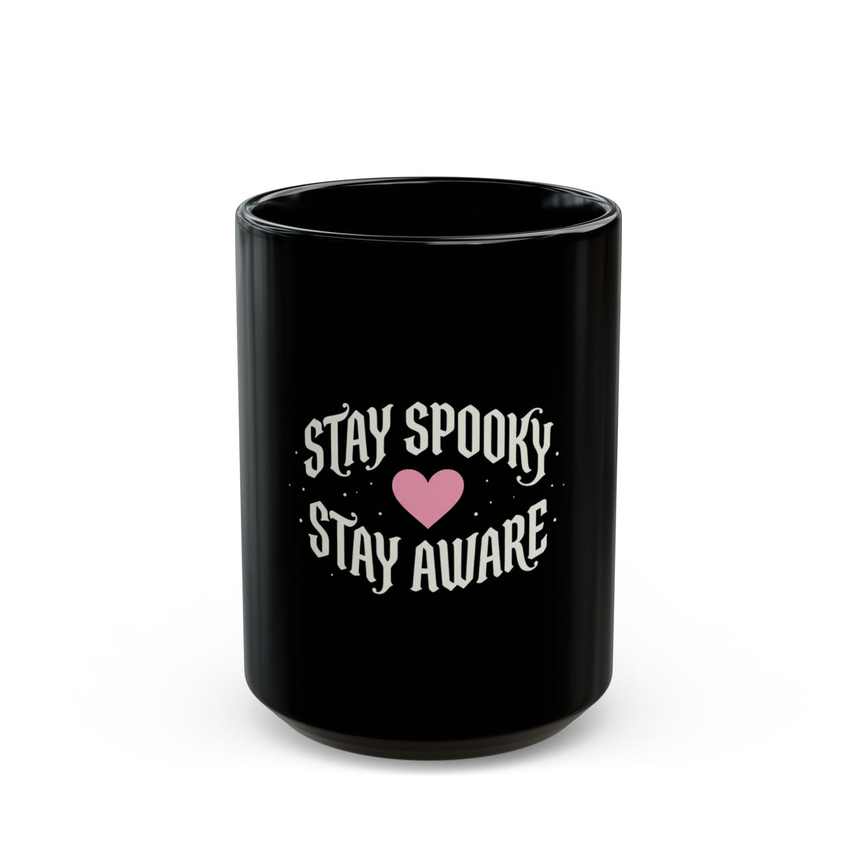 Stay Spooky Stay Aware Black Mug – Halloween Heart Coffee Cup