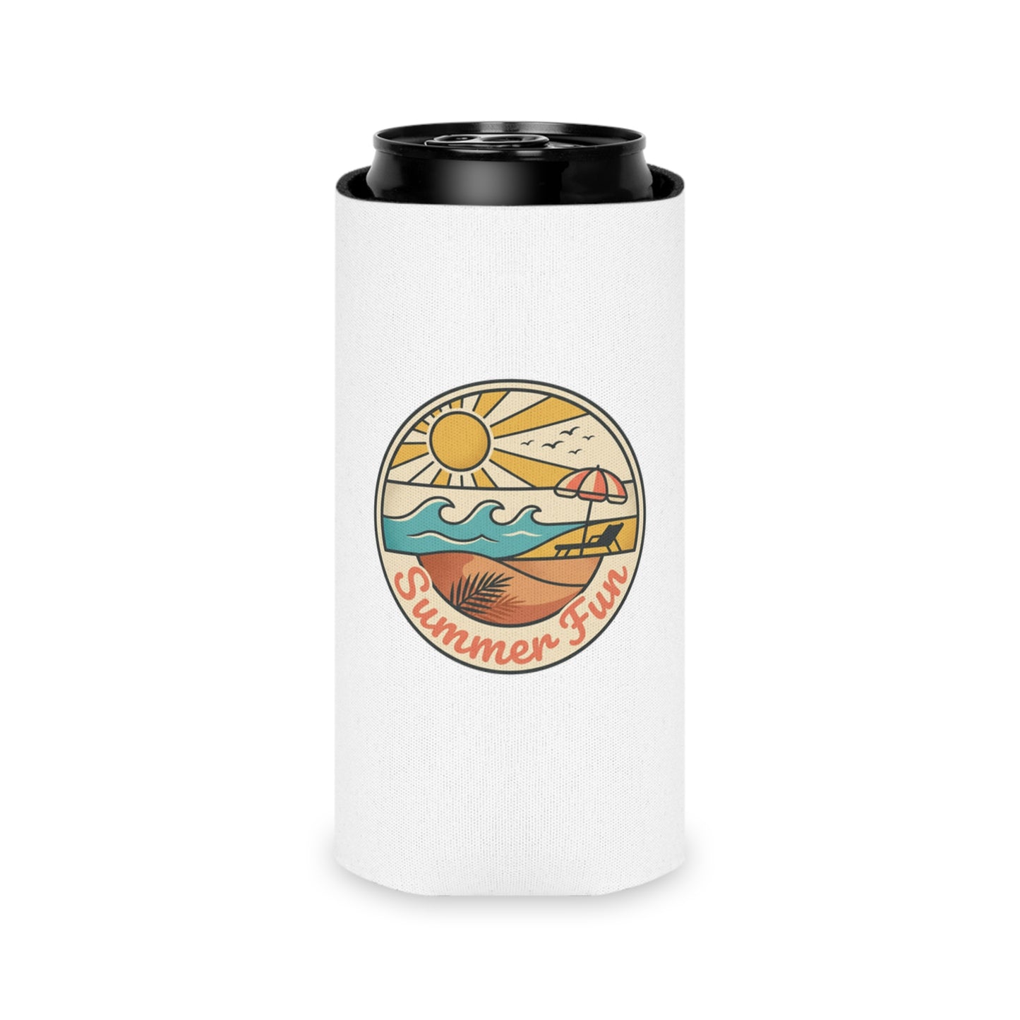 Can Cooler — "Summer Fun" Beach Scene Neoprene Beer Cozy