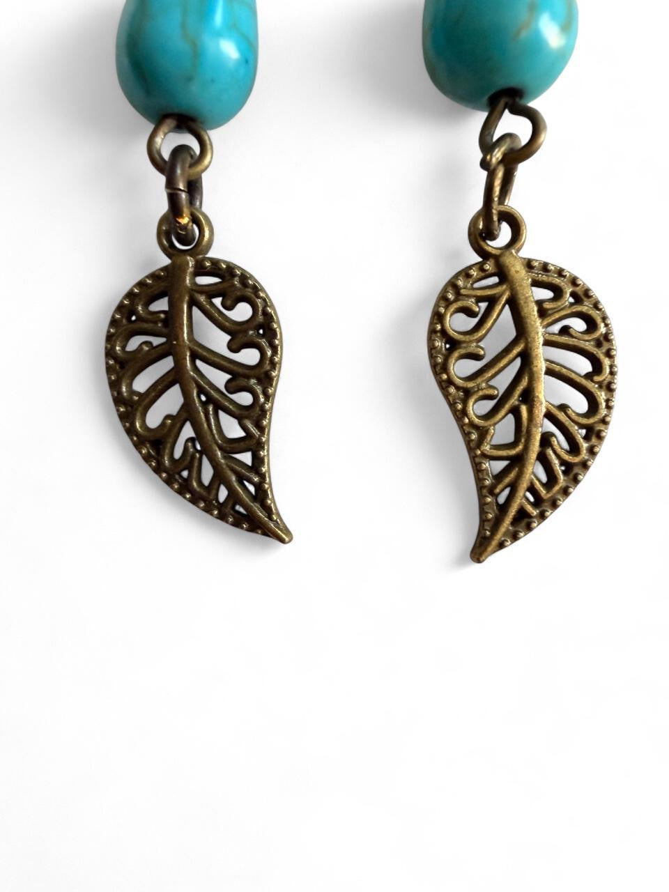Harvest Turquoise Teardrop Leaf Earrings | Turquoise & Brass Leaf Dangle Earrings | The Harvest Souls Collection