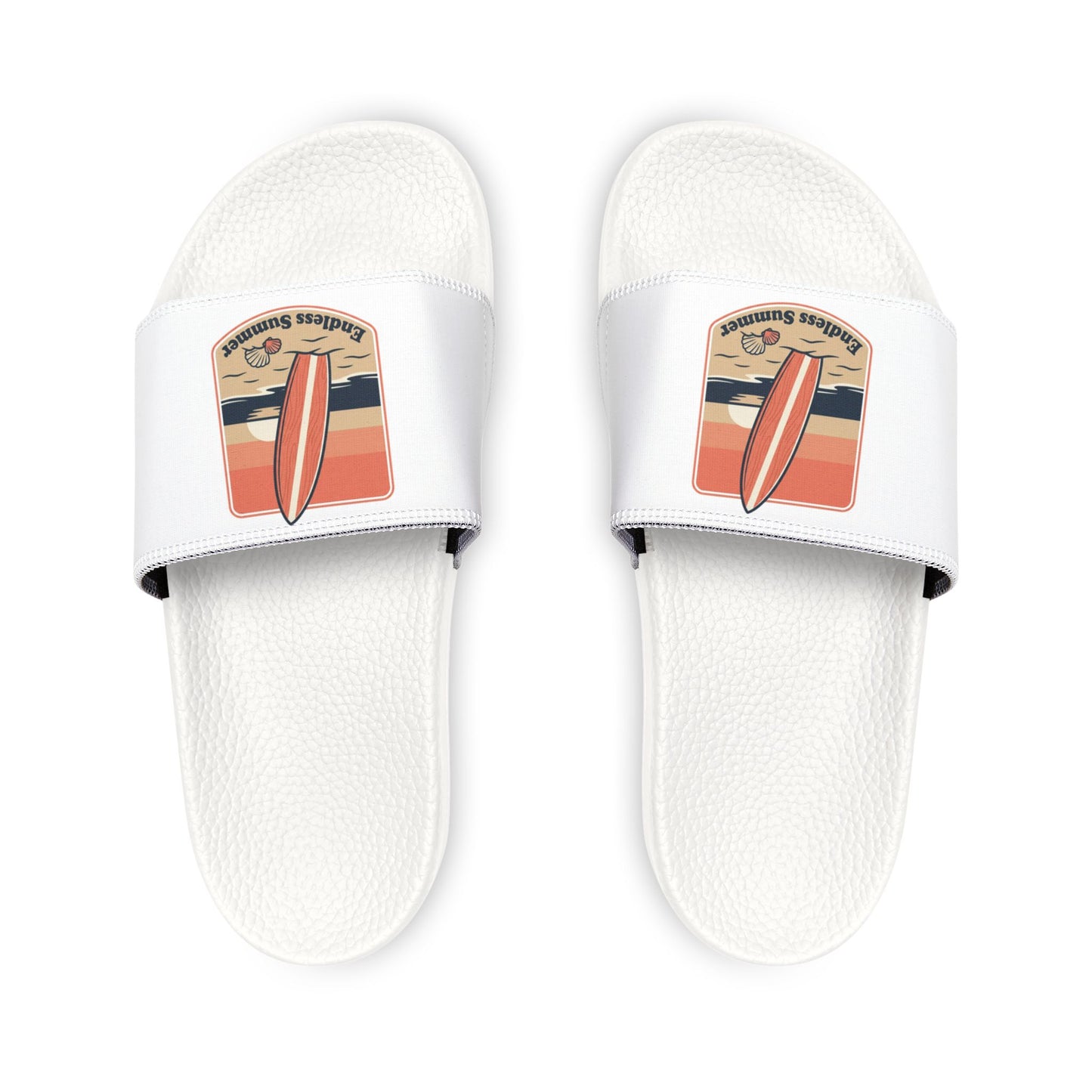 Surf Vibes Women's Slide Sandals — Removable Strap, Retro Surfboard Design