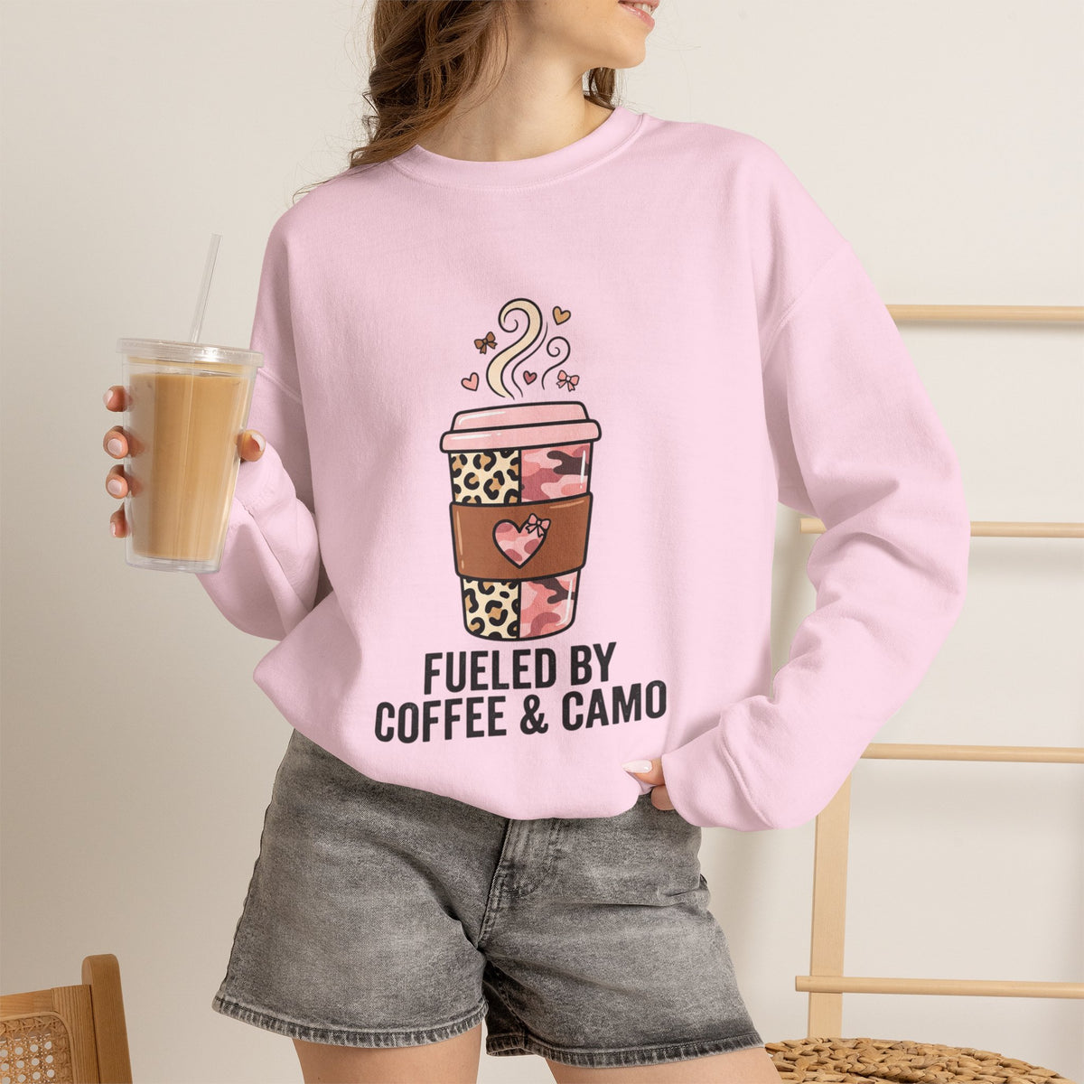 Coffee Lover Sweatshirt — Pink Leopard Coffee Cup Graphic Crewneck