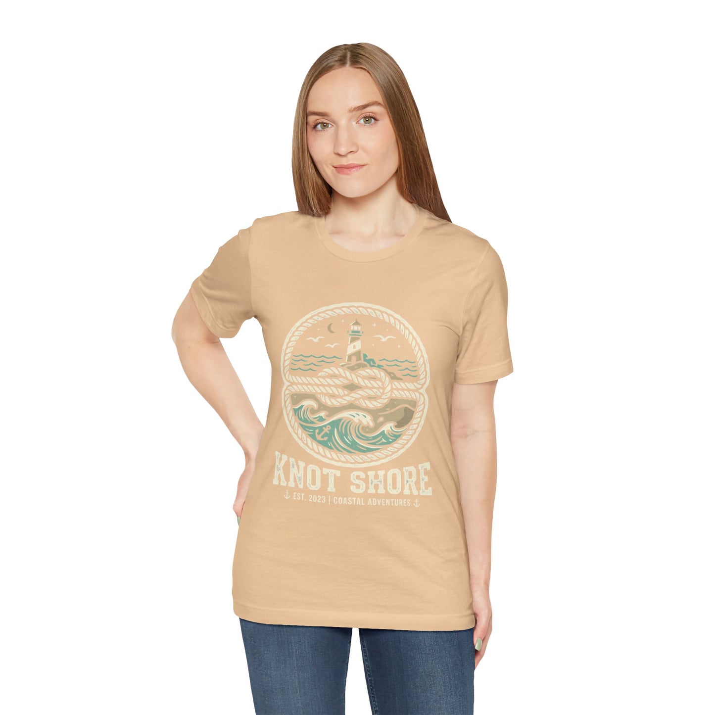 Knot Shore lighthouse rope waves T-Shirt | Coastal graphic tee