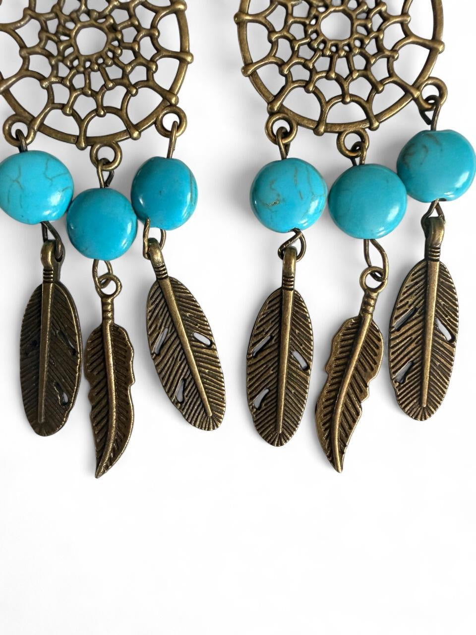Harvest SOULS Turquoise Dreamcatcher Feather Earrings