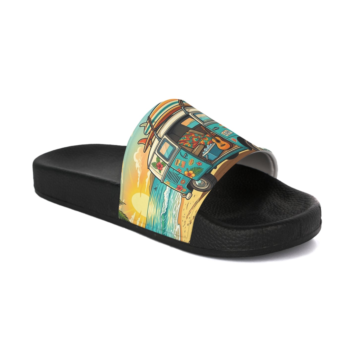 Beach Van Slide Sandals — Sunset Surf Graphic Women's Slides