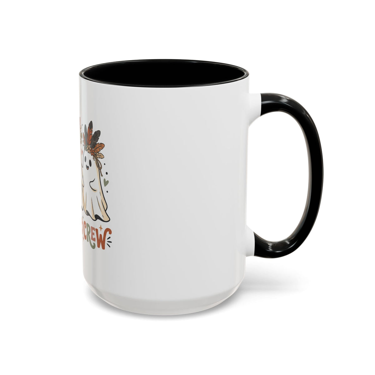 Boho Boo Crew Coffee Mug — Cute Halloween Ghosts with Feather Crowns (11/15oz)