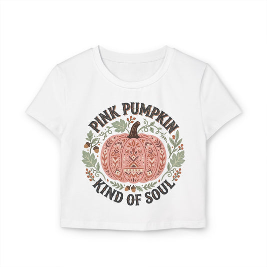 Pink Pumpkin Crop Tee — "Pink Pumpkin Kind of Soul" Autumn Graphic