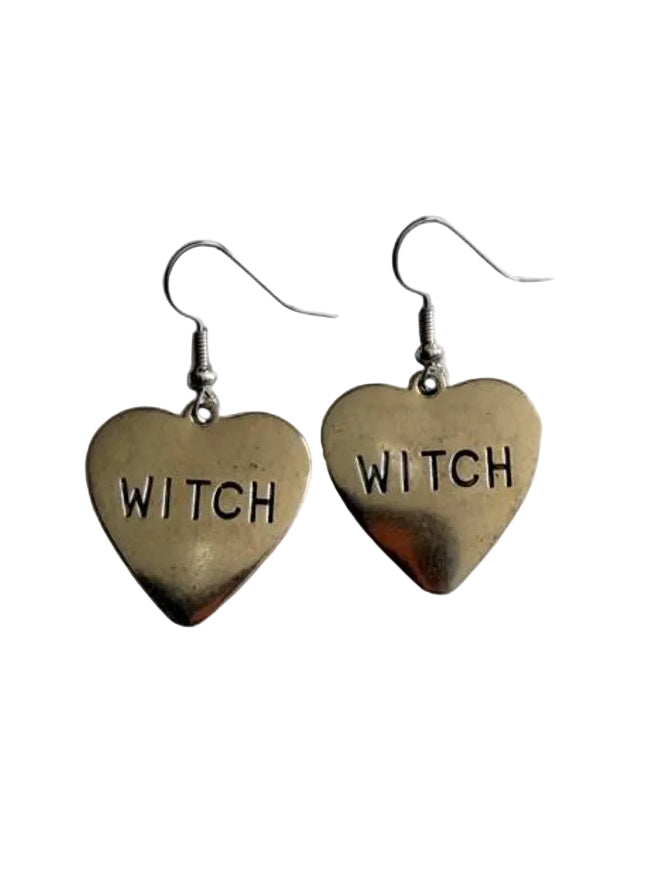 Boo-tiful Witch Heart Earrings | Stamped WITCH Heart Dangle Earrings | Simple Halloween Earrings | Boo-tiful Souls Collection