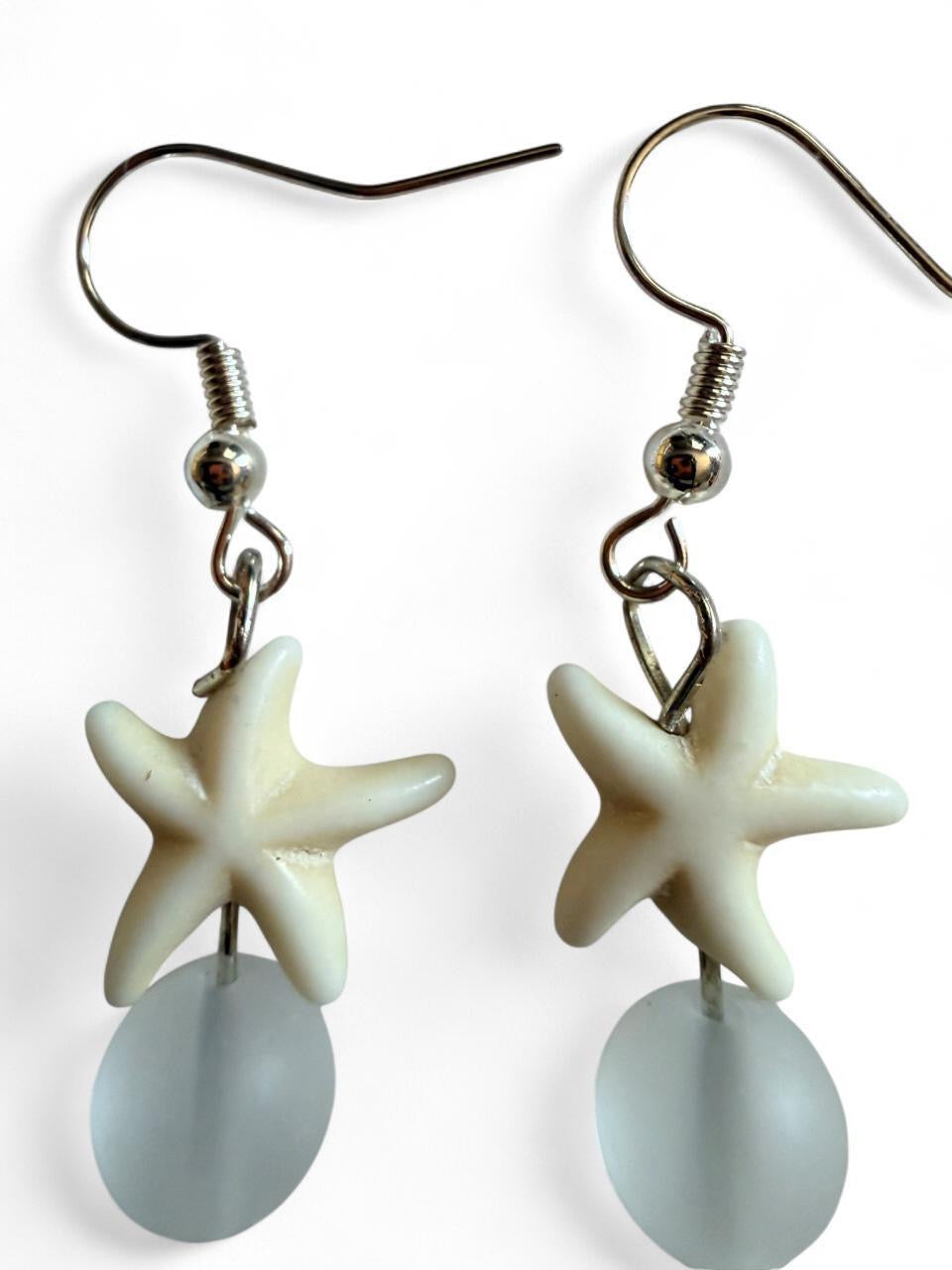 Handcrafted White Starfish & Seashell Dangle Earrings