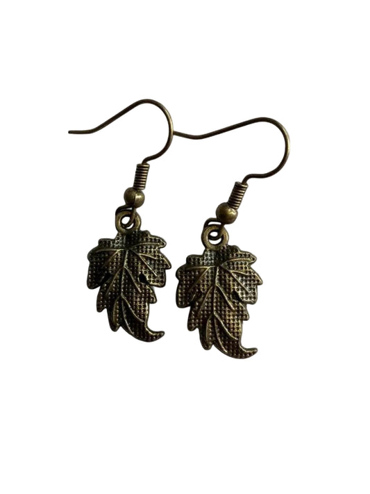 Harvest Maple Leaf Earrings | Simple Bronze Leaf Dangle Earrings | The Harvest Souls Collection