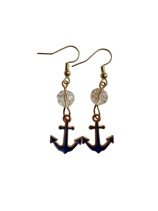 End of Summer Americana Anchor Earrings - Navy Blue Nautical Dangle