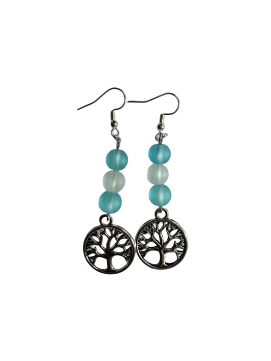 Tree of Life Sea Glass Dangle Earrings | Handmade Boho Jewelry