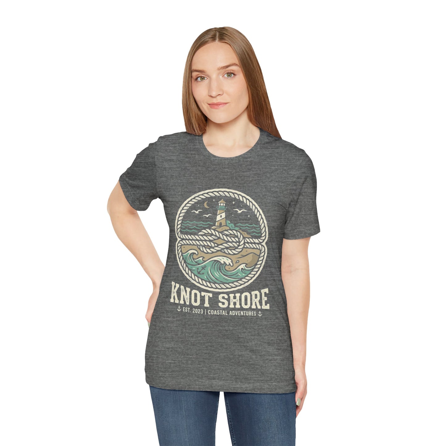 Knot Shore lighthouse rope waves T-Shirt | Coastal graphic tee