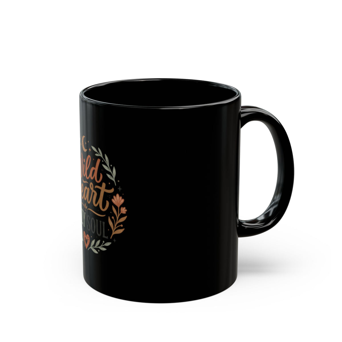 Wild Heart Cozy Soul Black Mug — Inspirational Floral Coffee Cup (11oz & 15oz)